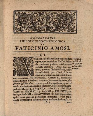 Exercitatio Philologico-Theologica De Vaticinio Amosi Prophetae
