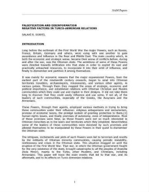 Falsifications and disinformation : negative factors in Turco - Armenian relations
