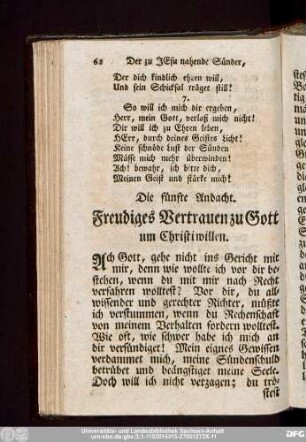 Die fünfte Andacht. Freudiges Vertrauen zu Gott um Christi willen.