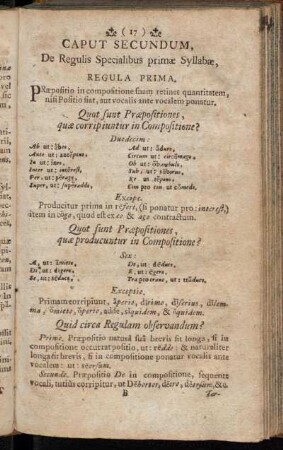 Caput Secundum, De Regulis Specialibus primæ Syllabæ,