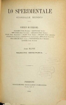 Lo sperimentale. Sezione biologica : archivio di biologia normale e patologica. 48. 1894