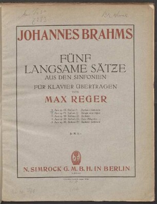 5 langsame Sätze : aus den Sinfonien, 1. Andante sostenuto : aus der 1. Sinfonie c-Moll : op. 68