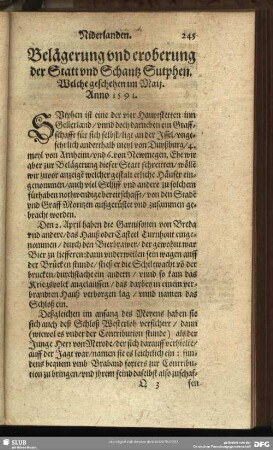 Belägerung und eroberung der Statt und Schantz Sutphen. welche geschehen im Maij Anno 1591