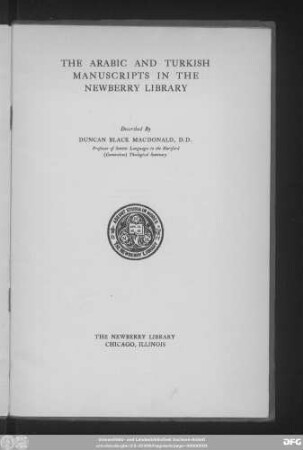 The Arabic and Turkish manuscripts in the Newberry Library