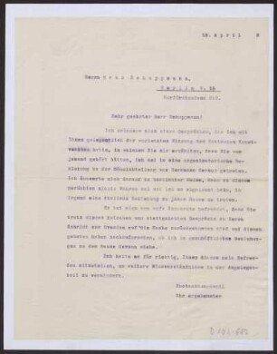 Schreiben an Hans Schuppmann (Brief)