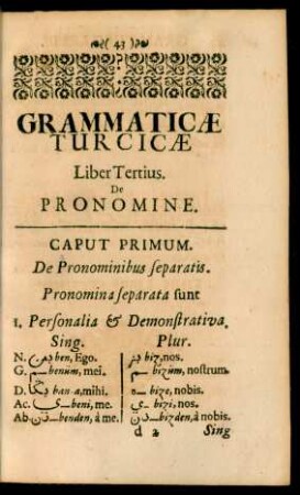 Grammaticae Turcicae Liber Tertius. De Pronomine.