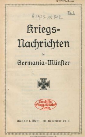 1.1914: Kriegsnachrichten der Germania, Münster