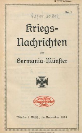 1.1914: Kriegsnachrichten der Germania, Münster
