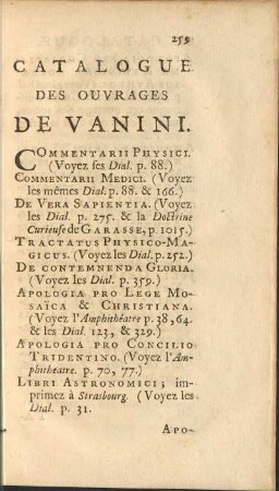 Catalogue Des Ouvrages Des Vanini.