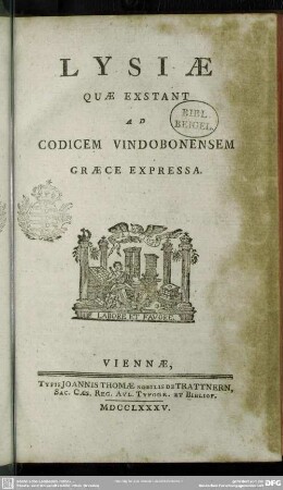Lysiae Quae Exstant Ad Codicem Vindobonensem Graece Expressa