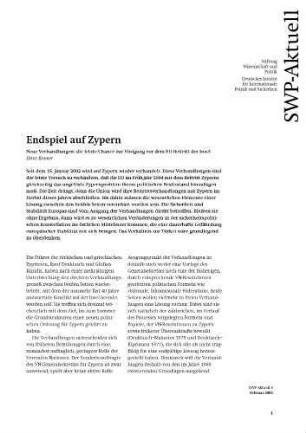Endspiel auf Zypern : neue Verhandlungen ; die letzte Chance zur Einigung vor dem EU-Beitritt der Insel