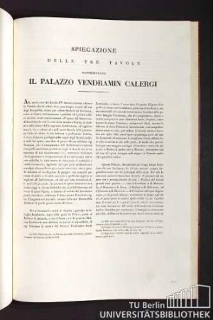 Spiegazione delle tre tavole rappresentanti il Palazzo Vendramin Calergi