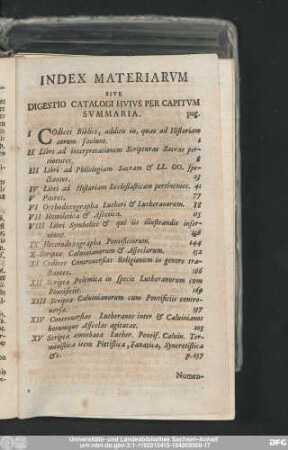 Index Materiarum Sive Digestio Catalogi Huius Per Capitum Summaria.