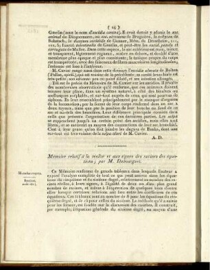 Mémoire relatif à la réalité et aux signes des racines des équations