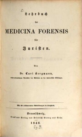 Lehrbuch der Medicina Forensis für Juristen : mit 39 erläuternden Abbildungen in Holzstich