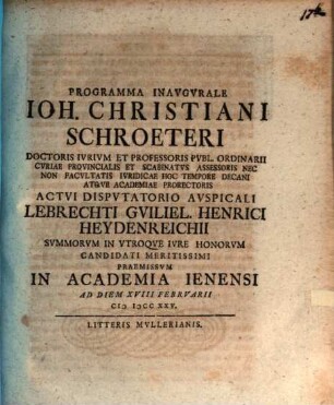 Programma inauguralis actui disput. ausp. L. W. H. Heydenreichii ... praemissum : [insunt aliqua de gloria]