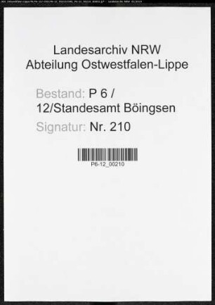 Sterberegister Standesamt Böingsen