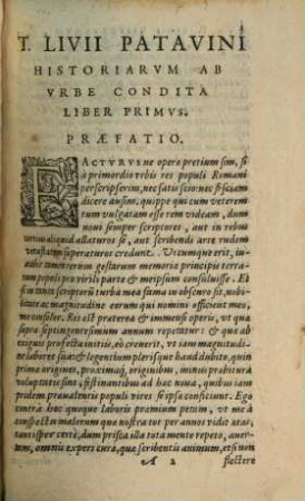 T. Livii Historiarvm Ab Vrbe Condita Liber Primvs