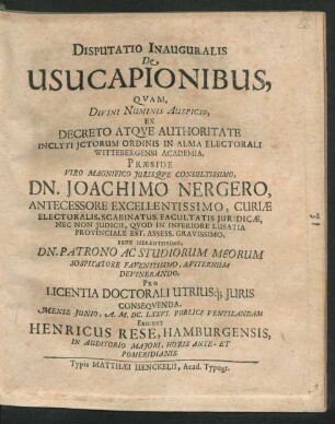 Disputatio Inauguralis De Usucapionibus