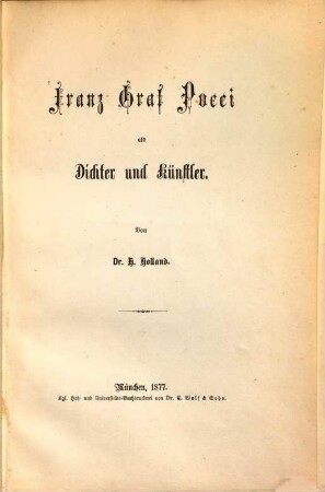 Franz Graf Pocci als Dichter und Künstler