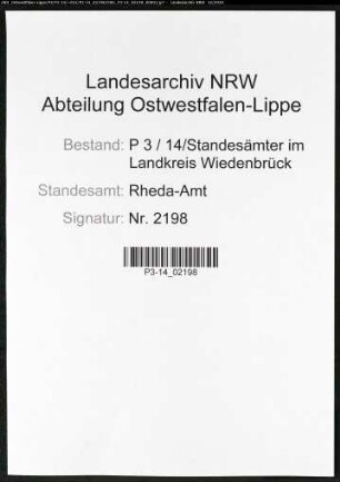 Sterberegister Standesamt Rheda-Amt