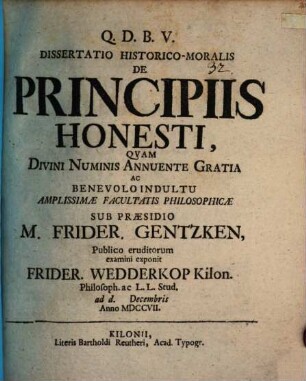 Diss. hist. mor. de principiis honesti
