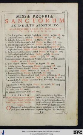 Missae Propriae Sanctorum Ex Indulto Apostolico.