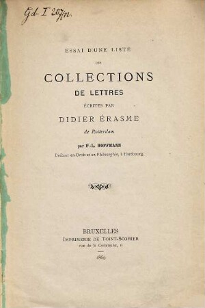 Essai d'une liste des collections de lettres écrites par Didier Érasme de Rotterdam
