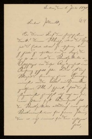 64: Brief von Hermann Struckmann an Gottlieb Planck, Berlin, 1.7.1890