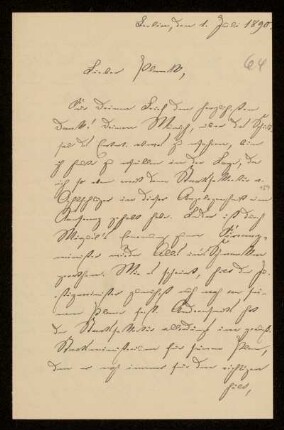 64: Brief von Hermann Struckmann an Gottlieb Planck, Berlin, 1.7.1890