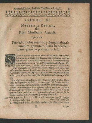 Concio. III. Mysteria Divina, seu Fidei Christianae Articuli.