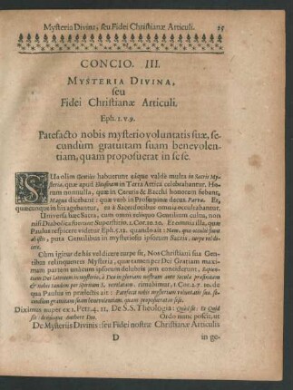 Concio. III. Mysteria Divina, seu Fidei Christianae Articuli.
