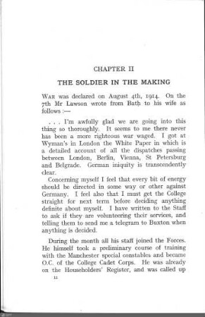 Chapter II: The soldier in the making