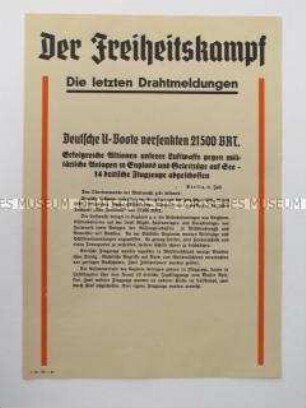 Nachrichtenblatt der sächsischen NSDAP-Zeitung "Der Freiheitskampf" zum Seekrieg gegen Großbritannien
