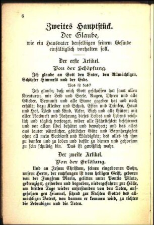 Zweites Hauptstück. Der Glaube, wie ein Hausvater denselbigen seinem Gesinde einfältiglich vorhalten soll.