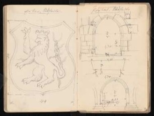 Skizzenbuch: Rathäuser Bocholt, Wernigerode, Goslar, Alsfeld: Rathaus Alsfeld. Fassadendetail Erker, Portal