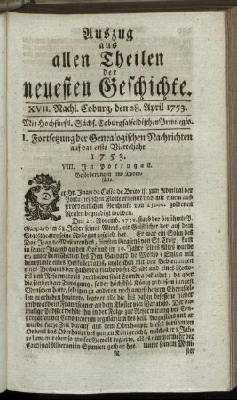 XVII. Nachlese. Coburg, den 28. April. 1753.