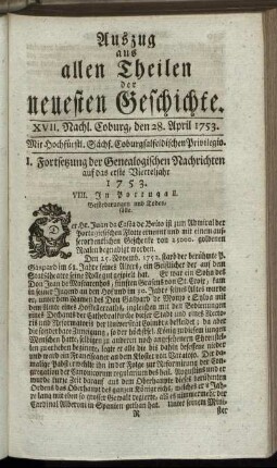 XVII. Nachlese. Coburg, den 28. April. 1753.