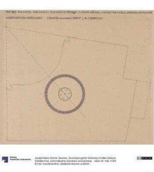 Giessen, Grossherzogliche Wohnung im Alten Schloss Schlafzimmer, schematischer Grundriss und Deckenprojektion