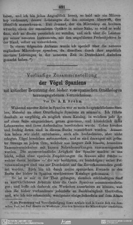 Vorläufige Zusammenstellung der Vögel Spaniens mit kritischer Benutzung der bisher von spanischen Ornithologen herausgegebenen Verzeichnissen
