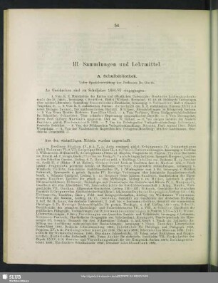III. Sammlungen und Lehrmittel