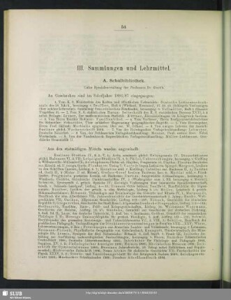 III. Sammlungen und Lehrmittel
