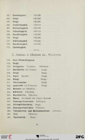 C. Arbeiten in Elfenbein etc., Miniaturen (Nr. 374-424)