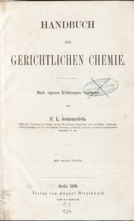 Handbuch der gerichtlichen Chemie : nach eigenen Erfahrungen bearbeitet