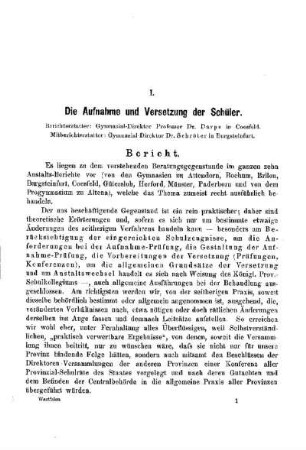 Die Aufnahme und Versetzung der Schüler : [Bericht]