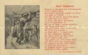 Soldat im Schützengraben, mit Gedicht