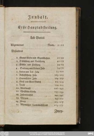 Innhalt. Erste Hauptabtheilung.