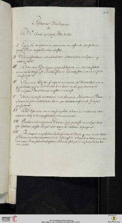 Thesensammlung: Positiones Theologicae de DEO Uno, ejusque Attributis