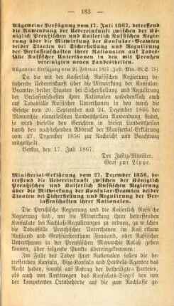 Ministerial-Erklärung vom 27. Dezember 1856