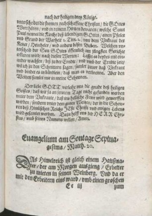Euangelium am Sontage Septuagesima/ Matth. 20.